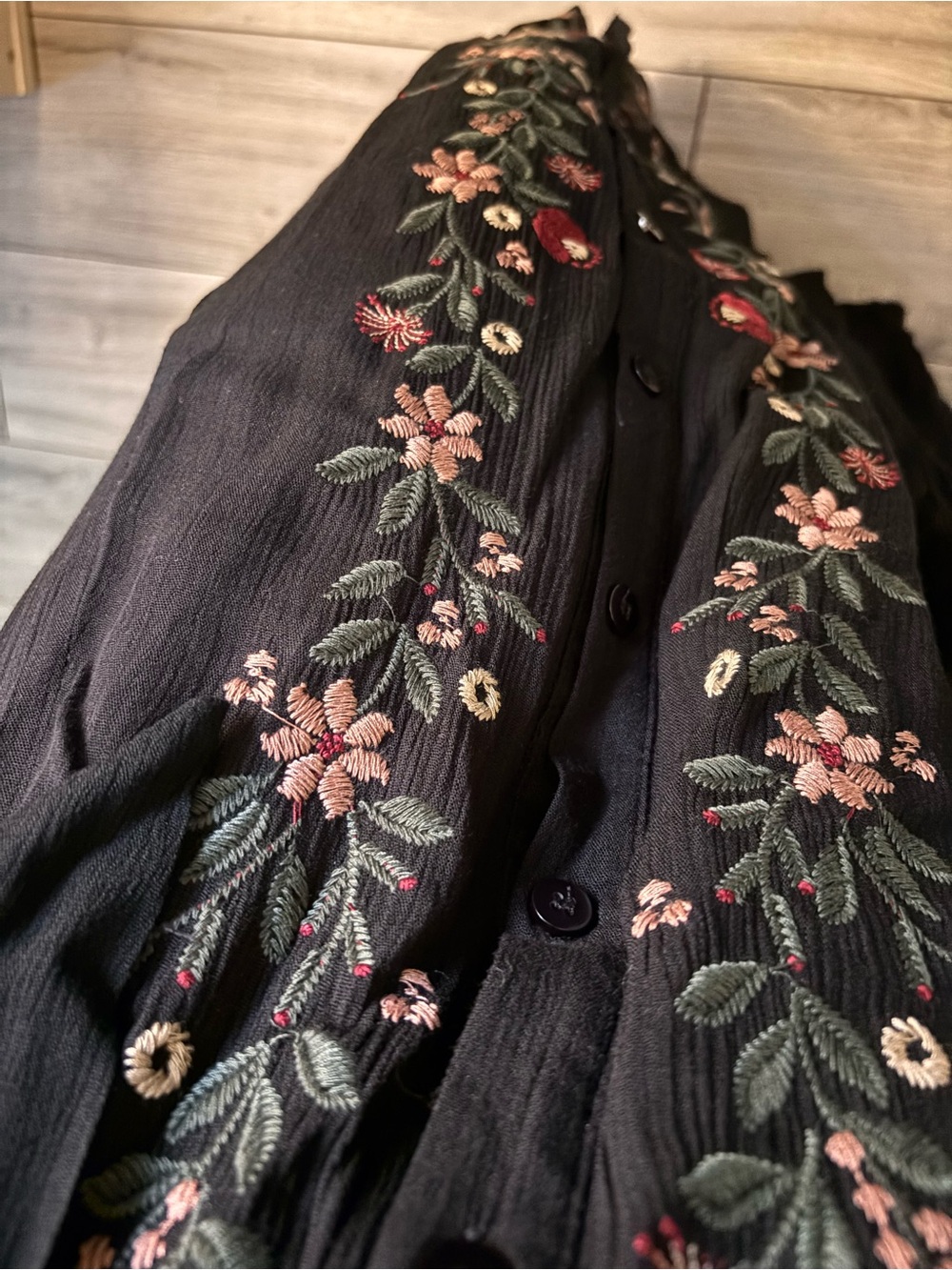 Black Maxi Dress with Pink Floral Embroidery - Picture 5 of 7